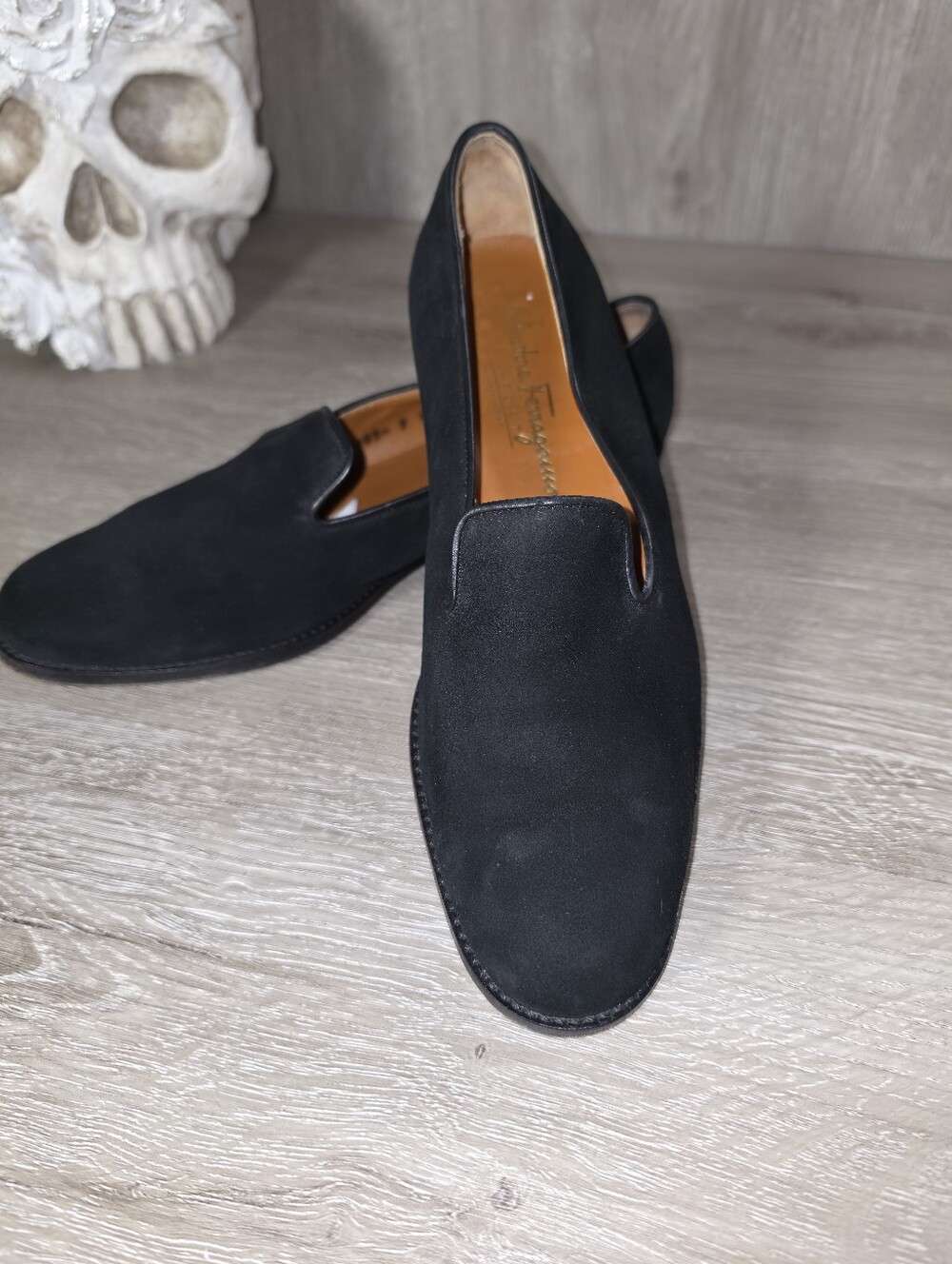 Vintage Salvatore Ferragamo Sport Black Suede Slip-On Loafers 9B